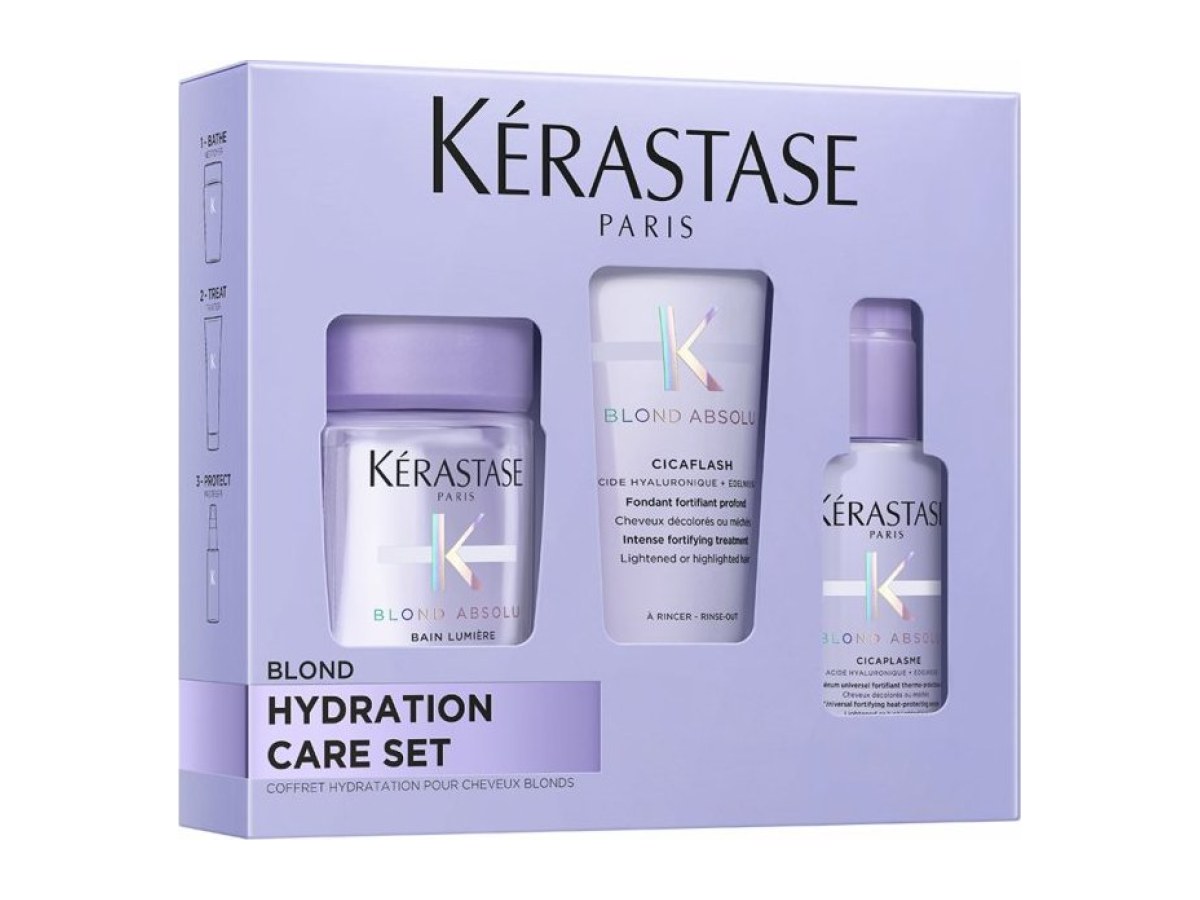 Fialová krabička se sadou vlasové péče Kérastase Blond Absolu